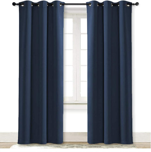 NICETOWN Living Room Curtain, Window Treatment Energy Saving Thermal Insulated Solid Grommet Blackout Drape/Drapery (Navy, Sold Individually, 42 by 84-inch)