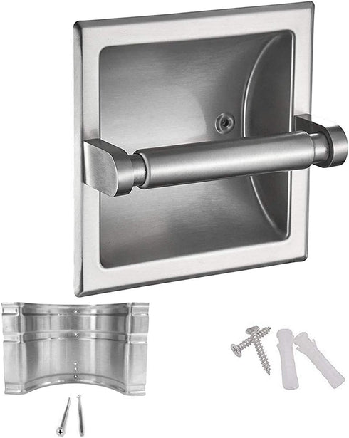 M2cbridge 18/8 Stainless Steel Hotel Style Brushed Nickel Recessed Bathroom Toilet Paper Holder with Rear Mounting Bracket for Wooden/Cement Wall