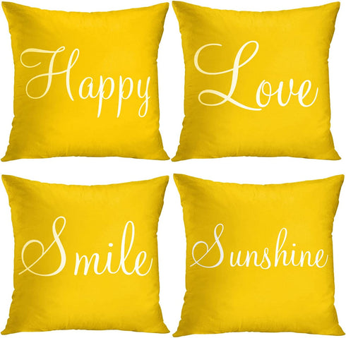 Britimes Throw Pillow Covers Yellow Home Decor Set of 4 Pillow Cases Decorative 20x20 Inches Outdoor Cushion Couch Sofa Cojines Pillowcases Sunshine Happy Love Smile