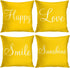 Britimes Throw Pillow Covers Yellow Home Decor Set of 4 Pillow Cases Decorative 20x20 Inches Outdoor Cushion Couch Sofa Cojines Pillowcases Sunshine Happy Love Smile