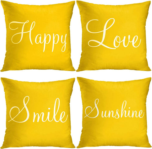 Britimes Yellow Set of 4 Throw Pillow Covers Home Decor Pillow Cases Decorative 18X18 Inches Outdoor Cushion Couch Sofa Cojines Pillowcases Sunshine Happy Love Smile