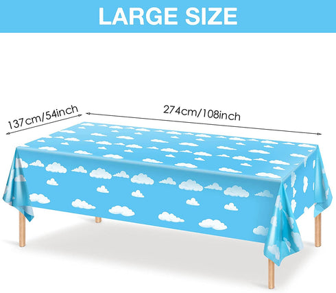 Blue Sky White Clouds Birthday Party Supplies Cartoon Story Tablecloth Party Table Cover Cartoon Table Banner for Baby Kids Shower Birthday Party Decorations, 54 x 108 Inch?1 Piece?