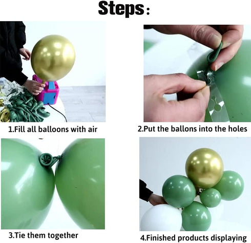 GIHOO 137PCS Olive Green Balloon Garland Arch Kit White Gold Confetti Balloons Retro Green Balloon and Gold Metallic Chrome Latex Balloons Set for Wedding Birthday Balloons Baby Shower Decorations