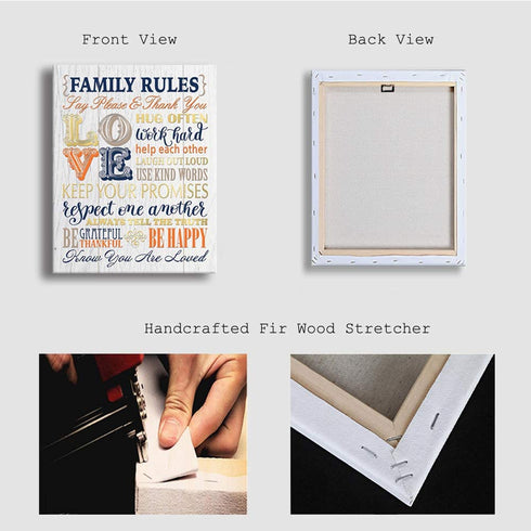 Kas Home Inspirational Motto Canvas Wall Art,Family Prints Signs Framed, Retro Artwork Decoration for Bedroom, Living Room, Home Wall Decor (12 x 15 inch, Rules - L)