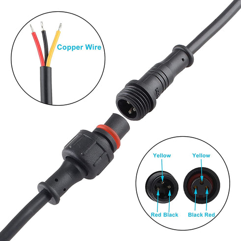 Augiimor 5 Pairs 3 Pin Waterproof Electrical Connector Pigtail Plastics Waterproof IP65 Male Female Connection Cable (3 Pin, Big Size)