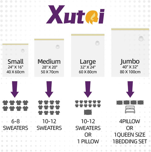 XUTAI Vacuum Storage Bags - 9 Packs Space Saver Bags Vacuum Storage Bags (3 Large, 3 Medium, 3 Small ) with Pump, 80% More Storage! Large Vacuum Sealer Bags for Clothes, Comforters, Blanket, Bedding