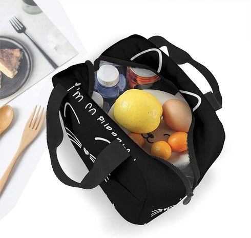 Black cat Lunch Bag Insulated Lunch Box with Front Pocket Reusable Tote Bag For Office Work Picnic Travel Shopping