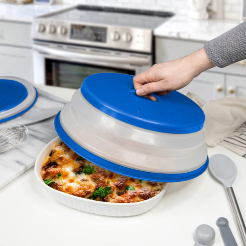 Tovolo Large Collapsible Microwave, Lid for Reheating Food, Meal Prep Gadget, No Mess Folding Plate Cover Kitchen Tool, Stratus Blue