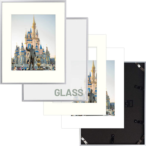 Frametory, 12x16 Aluminum Frame, 8.5x11 Photo with Ivory Mat for Wall Display, Sawtooth Hanger, Swivel Tabs, Spring Clips Great for Photos, Artworks, Posters (Silver, 1-Pack)