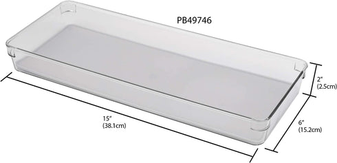 Home Basics 6" x 15" x 2" Plastic Rubber Liner Drawer Organizer, One Size, Clear