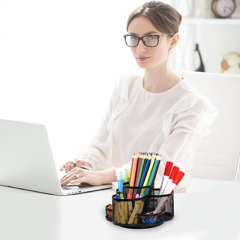 Pen Holder for Desk, 360-Degree Rotating Desk Organizer with 7 Compartments, Pencil Holder for Desk, Office Supplies Desk Organizer, Mesh Desk Caddy for Office School Art