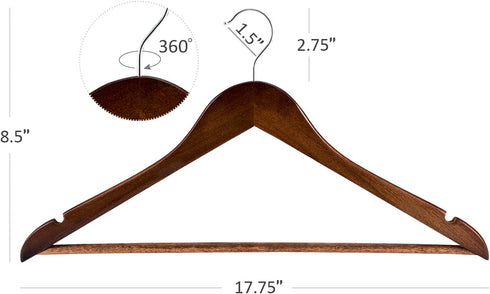 HOUSE DAY Wooden Hangers 10 Pack, Heavy Duty Coat Hangers for Closet, Smooth Finish Wooden Coat Hangers Suit Hangers with Non Slip Pants Bar, Sturdy Wood Clothes Hangers for Shirts, Wanult
