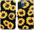 J.west Sunflower Wallet Case Compatible with iPhone 12 Pro Max 6.7", Yellow Vintage Floral Magnetic Leather Stand Wrist Strap 4 Card Holder ID Slots Pocket Flip Phone Case Cover for Women Girls