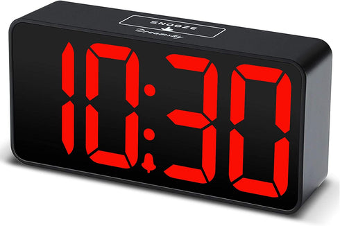 DreamSky Compact Digital Alarm Clock with USB Port for Charging, 0-100% Brightness Dimmer, Red Bold Digit Display, 12/24Hr, Snooze, Adjustable Alarm Volume, Small Desk Bedroom Bedside Clocks.