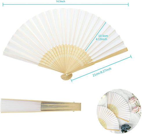 OHOM 10 Pcs White Hand Folding Fan Bamboo Frames for Home Decoration Handheld Folded Dance Fans for DIY Decoration, Wedding Party Props, 9.6 inch