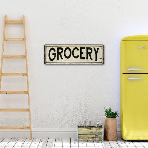 Grocery Sign Farmhouse Decor Country Decorations Wood Look Signs Wall Art Tin Plaque 6 x 18 High Gloss Metal 206180028188