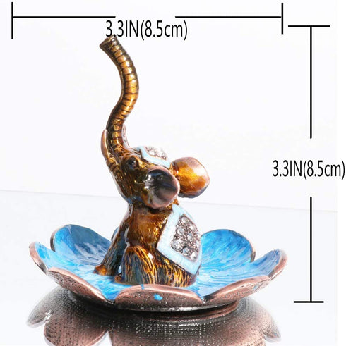 Waltz&F Bronze Raise Nose Elephant Metal Ring Jewelry Holder Trinket Box Table Centerpiece Decor