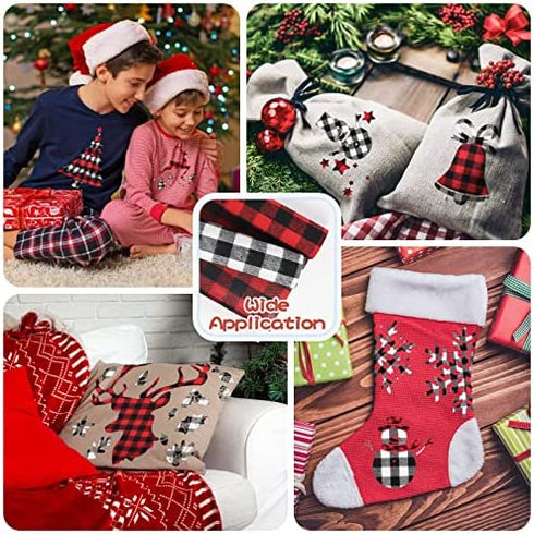 Christmas Red Black Buffalo Plaid - 12 Sheets 12 x 12 Inch Heat Transfer Vinyl Red & Black Plaid Fabric Printed Vinyl Sheets Adhesive Iron on Vinyl for Clothes