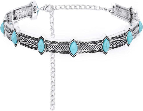 Olbye Turquoise Necklace Silver Short Necklace Choker Personalize Boho Necklace Jewelry for Women and Girls