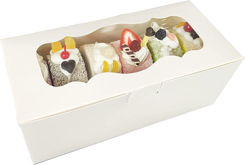 Aumodizzy 30pcs 9x4x3.5 Inch Cookie Boxes White Bakery Boxes with Window Treat Boxes Gift Boxes for Roll Cakes, Desserts, Muffins, Donuts, Candies and Pastries(9 Inch)