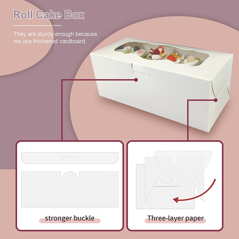 Aumodizzy 30pcs 9x4x3.5 Inch Cookie Boxes White Bakery Boxes with Window Treat Boxes Gift Boxes for Roll Cakes, Desserts, Muffins, Donuts, Candies and Pastries(9 Inch)