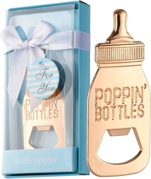 Yuokwer 12pcs Bottle Opener Baby Shower Favor for Guest,Rose Gold Feeding Bottle Opener Wedding Favors Baby Shower Giveaways Gift to Guest, Party Favors Gift & Party Decorations Supplies (Blue, 12)