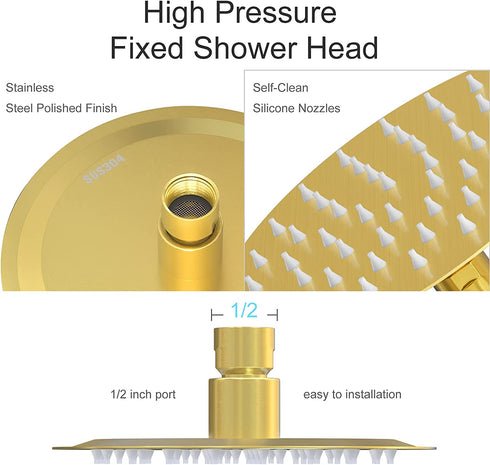 Anlisnut 6 inch High Pressure Rain Shower Head,Copper Screw Joint, Integrally Formed Swivel Ball,304 Stainless Steel Fixed Showerhead (Brushed Nickel)