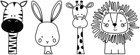 Set of 4 Vinyl Wall Art Decal - Zebra Rabbit Giraffe Lion - 17" x 44" - Cute Modern Design for Animal Lovers Home Apartment Bedroom Window Playroom Classroom Nursery Indoor Decoration (Black)