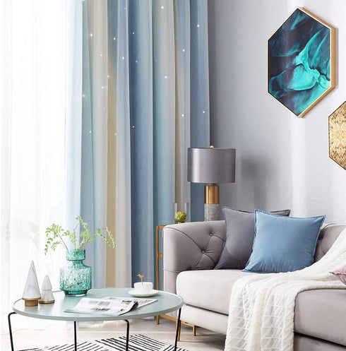 Decdeal Star Curtains Stars Blackout Curtains for Kids Girls Bedroom Living Room Colorful Double Layer Star Window Curtains, 1 Panel