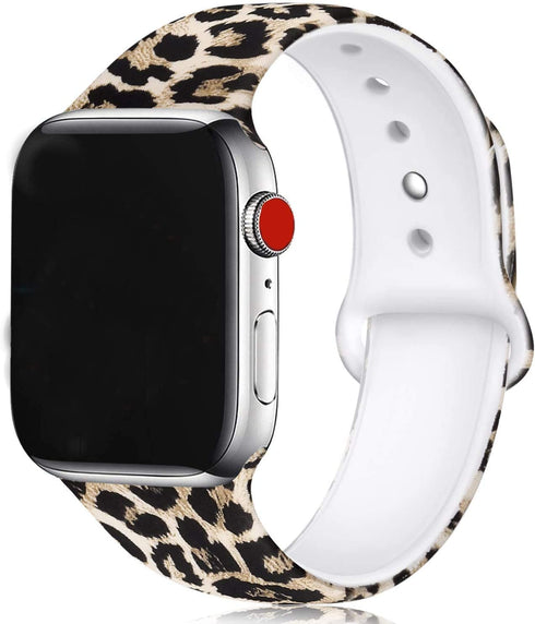 Animal Print Floral Bands Compatible with Apple Watch Ultra SE Series 8/7/6/5/4/3/2/1,Silicone Sports Straps Printed Pattern Wristband for iWatch 42mm/44mm/45mm/49mm S/M for Women/Men(Leopard Print)