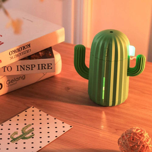 YINGJEE Mini Humidifier Single Room Humidifiers with Night Light Portable Cactus Air humidifier for for Yoga, Office, spa, Bedroom?Baby Room?Silica Gel Diffuser for tap Water only(Green)