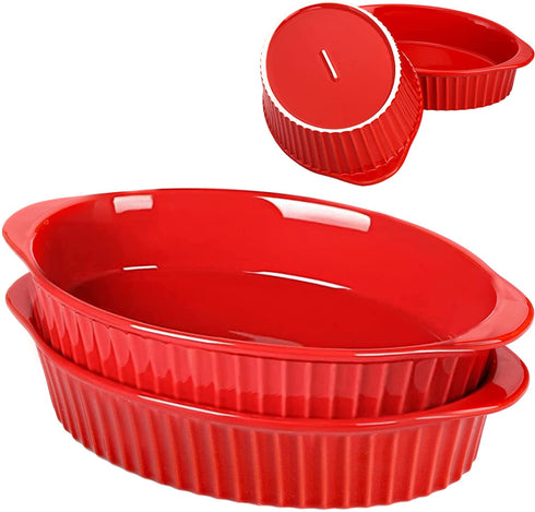 Foraineam Porcelain Oval Baking Dish Set, 2 Pcs Oven Safe Au Gratin Pans Small Table Serving Dishes, Lasagna Pan Crme Brulee Bakeware Set with Double Handles