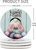Happy Easter Drink Coasters Set of 6 with Holder Absorbent Ceramic Easter Bunny Coasters for Wooden Table, Cute Rustic Round Coasters Cork Base House Warming Home Gift for Easter Day