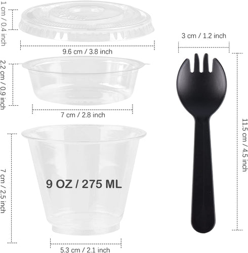 Zezzxu 50Pack 9oz Clear Plastic Parfait Cups with Insert and Flat Lids (No Hole) Disposable Dessert Cups for Yogurt Fruit and Cereal Parfait