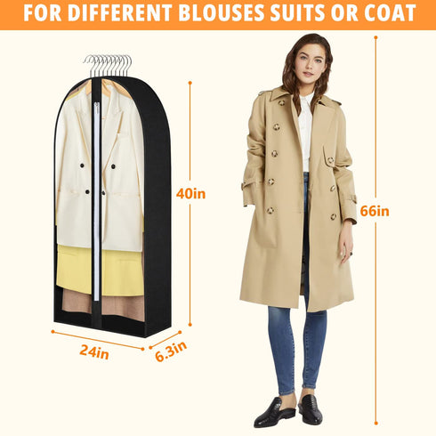 FADOTY 40" Hanging Garment Bag for Storage 6.3" Gusseted Garment Bags for Hanging Clothes Storage Jacket Covers for Closet with Zipper Clear Garment Cover Dustproof for Coats Sweaters, 3 Pack, Black