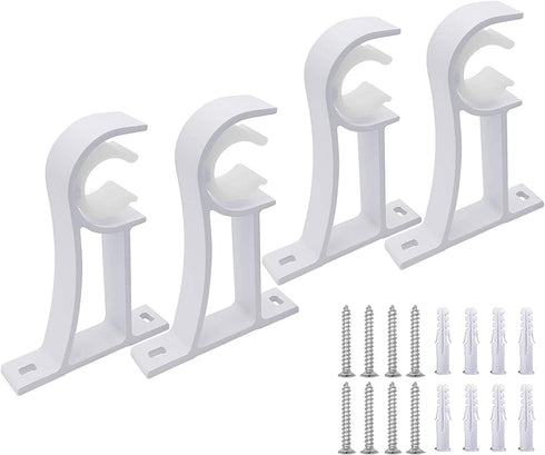 Curtain Rod Holders, Curtain Rod Bracket Set of 4 Rod Brackets White Heavy Duty Single Drapery Rod Holder With Screws, Curtain Holders Hooks For Wall Curtain Brackets For 1-1.2 Inch Curtain Rod