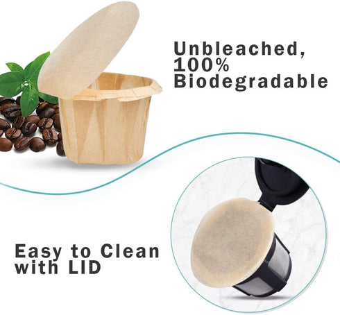 200 Unbleached Paper Filter with Lid and 2 Reusable Kerig Filter Pods,CAPMESSO Disposable Kerig Filters Single Serve Coffee Filters Compatible with Keurg 2.0&1.0 Coffee Maker