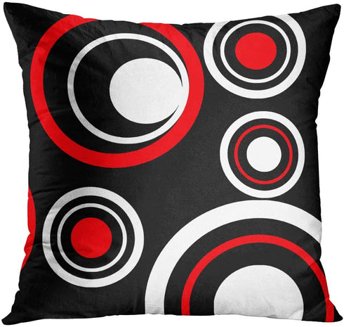 Emvency Set of 4 Throw Pillow Covers 18x18 Inches Decorative Cushion Modern Abstract Red Black White and Grey Wavy Vertical Stripes Dot Polyester Pillow Cases Square Pillocases for Bed Sofa