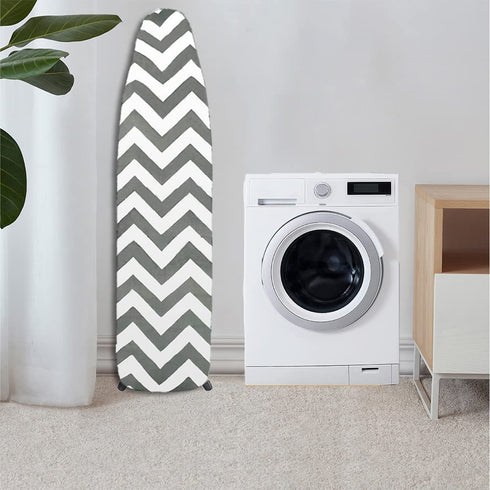 H HIKKER-LINK 15"x54" Ironing Board Cover Heat Resistance Durable 100% Cotton with Thicken Felt Material,Elasticized Edges,Hook and Loop Tape Straps ?Grey Waves?
