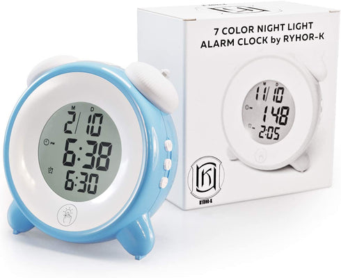 RYHOR-K Alarm Clock for Kids - 7 Color Night Light - Snooze Easy to Set Digital Clock Battery Operated for Bedroom