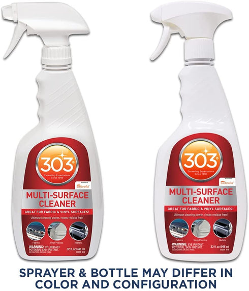 303 Marine Multi-Surface Cleaner - Safely Cleans All Water Safe Surfaces, Including All Types of Fabric and Vinyl, Rinses Residue Free, Manufacturer Recommended, 32oz (30204) Packaging May Vary