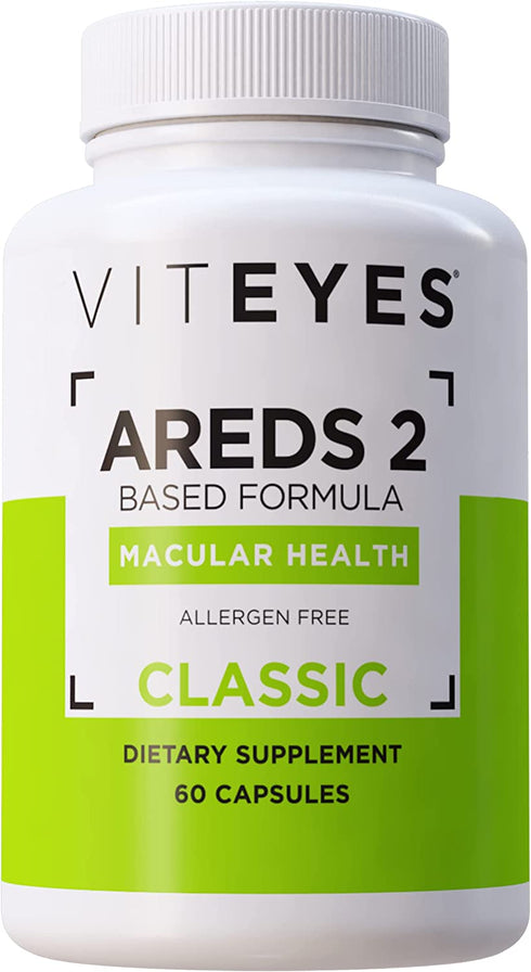 Viteyes AREDS 2 Eye Vitamins, Now with Natural Vitamin E, Smaller Capsules, Lower Zinc, Allergen Free, Lutein, Zeaxanthin, Manufactured in The USA, Eye Doctor Trusted, Classic Macular Support, 60 Ct