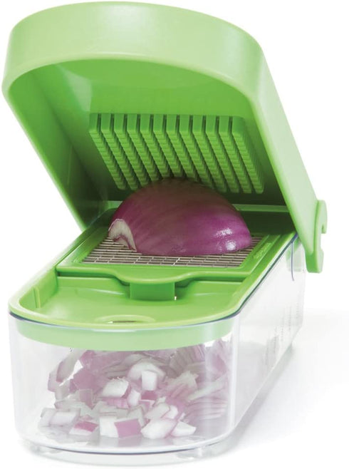 Prepworks by Progressive Dice and Slice Chopper, 3 Interchangeable Blades, Veggie Chopper, Fruit Chopper, Onion Chopper, Non-Skid Base, Multicolored, Pack of 1