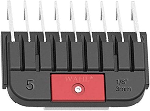 WAHL Professional Animal Stainless Steel Attachment Guide Comb Detachable Blade Pet Clippers #5, 1/8-Inch Cut Length (#3371-100), Stainless Steel, Black, and Red