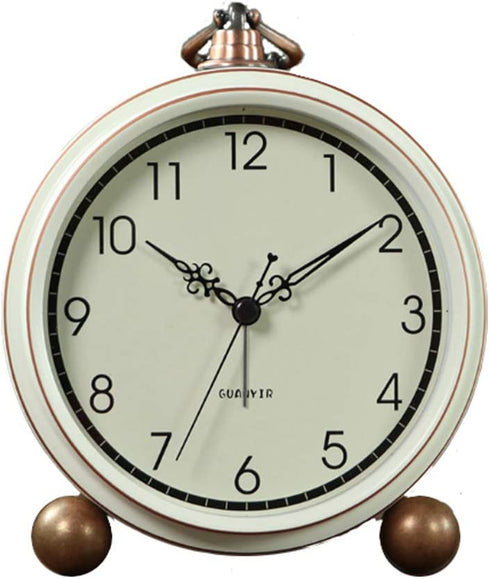 Maxspace Alarm Clock, Retro Non-Ticking Table Clock Battery Operated Small Alarm Clock with Quartz Analog, Desk Clock for Bedrooms Living Room Decor Kids (White)