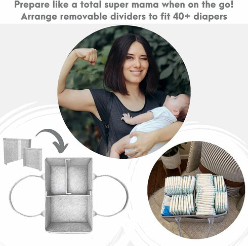 Diaper Caddy Organizer - Parenting Made Easy - Large Portable Diaper Organizer to Store All Baby™s Nursery Essentials To Go - Baby Diaper Caddy Organizer Bag With Zipper Pocket