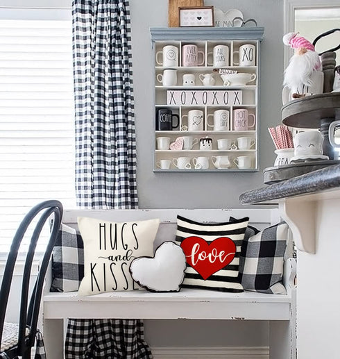4TH Emotion Valentines Day Stripe Pillow Covers 18x18 Set of 4 Spring Farmhouse Decor Red Truck Love Hugs Kisses Holiday Decorations Throw Cushion Case for Home Decorations TH078
