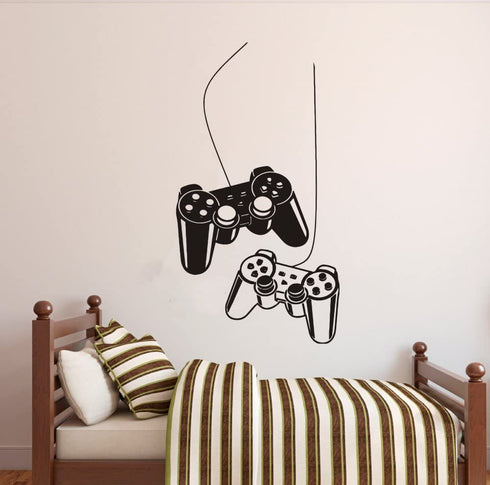 Wall Art Decal Joystick Gamer Video Controller Boy Room Gaming Room Decoration Wall Sticker Removable Kids Playroom Mural Y-209 (Black, 42x70cm)