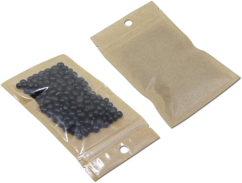 100Pcs Clear Brown Kraft Paper Plastic for Zip Reclosable Bag Lock Flat Heat Sealable Smell Proof Packaging Bags Zipper Lock Coffee Plastic Bags (10x18cm (3.9x7.1 inch))