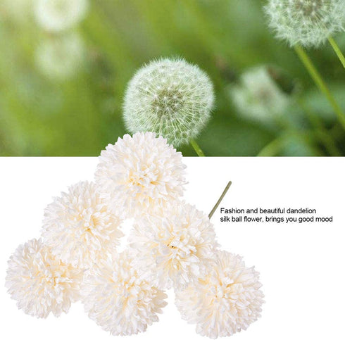 MAGT Artificial Silk Flower, 6Pcs Beautifully Artificial Dandelion Balls for Home Wedding Decor(White)